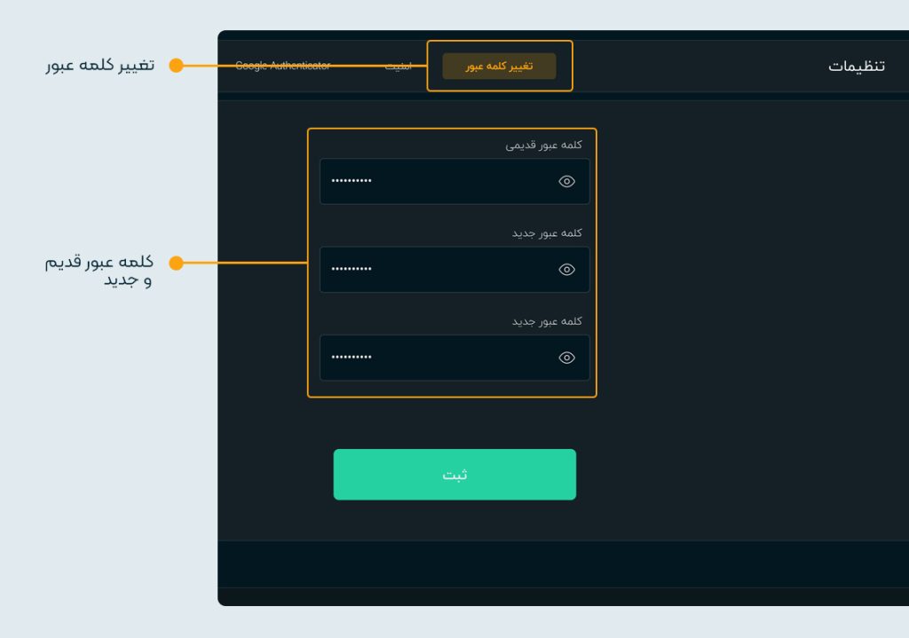 تصویر صفحه تغییر کلمه عبور