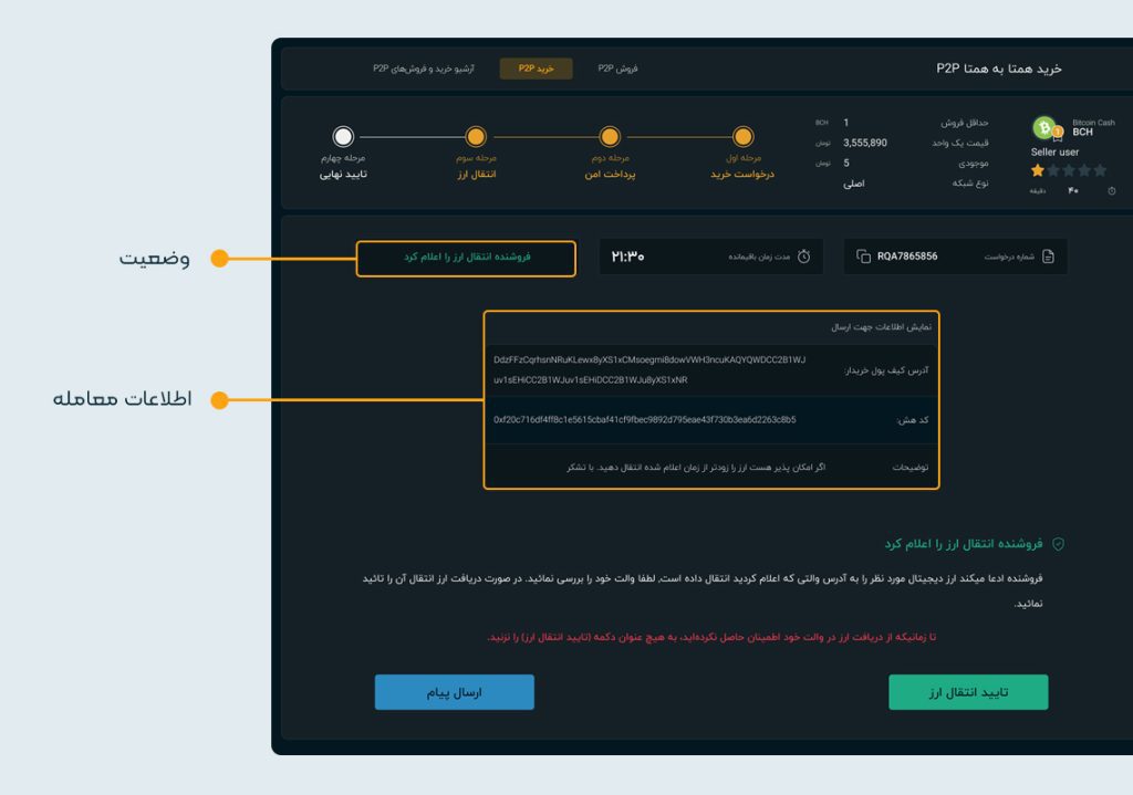 تصویر صفحه وضعیت و اطالعات معامله